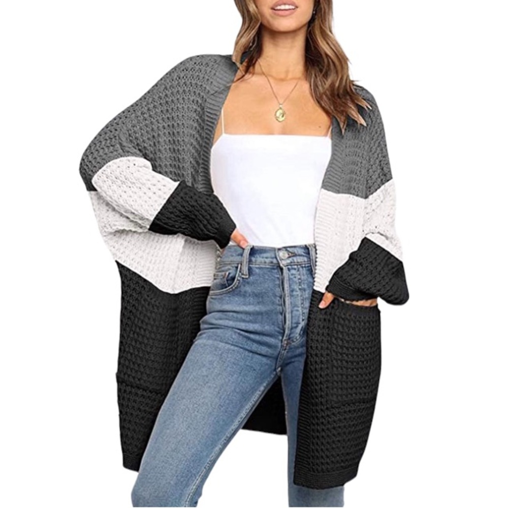 Mirol Batwing Sleeve Kimono Waffle Knit Open Front Sweater Cardigan
